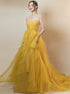 A Line Yellow Sweetheart Tulle Ruffles Beadings Prom Dress LBQ2762